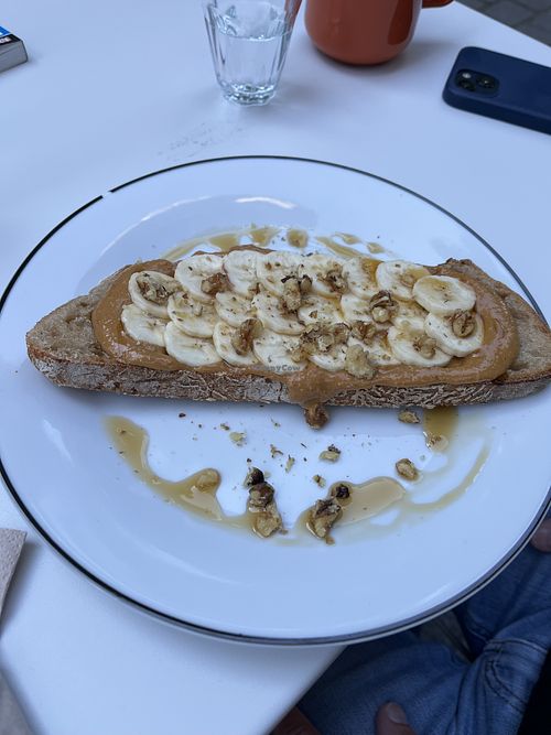 Bananas and peanut butter on toastt  at Calico Café  in Lille