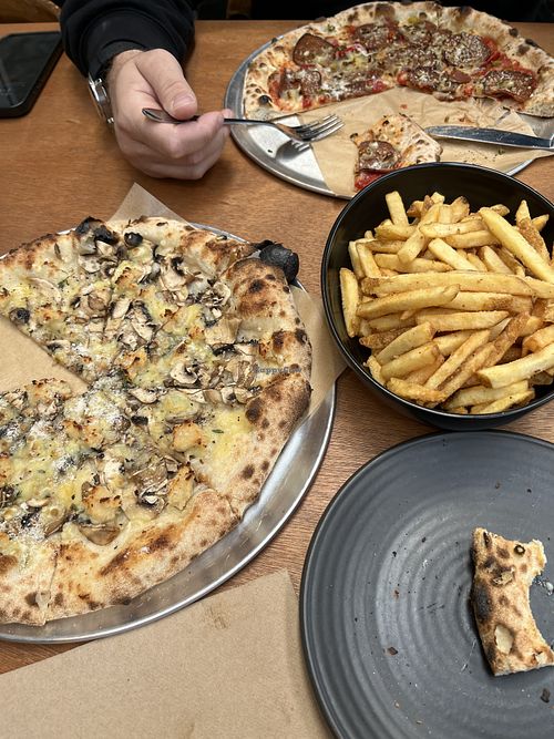 Vegan mushroom and feta and pepperoni pizzas   at Base Pizza - Montreal Restaurant & UBER kitchen  in Christchurch