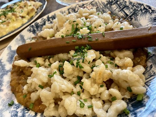 spätzle, sausabe, lentils (all vegan) at Zum Spätzle in Hamburg