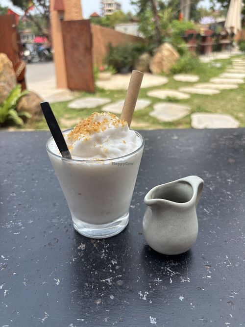 Best vegan coconut coffee (Frappé Style coffee)   at The Boat - Healthy and Vegan Eatery in Hoa Lu