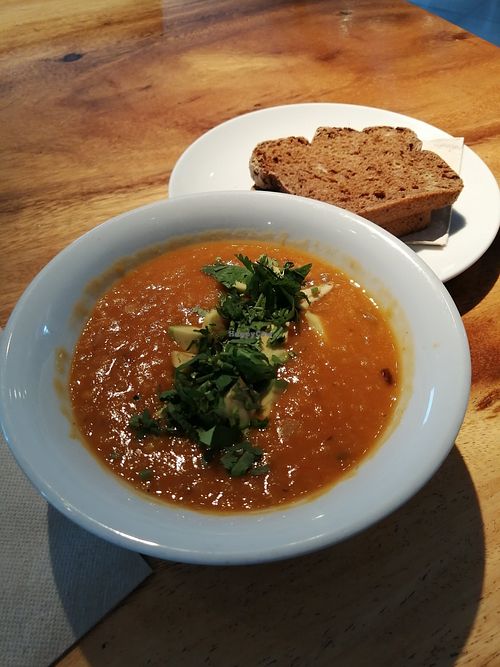 Linsensuppe mit glutenfreiem Brot at Wild Beets in Ibiza