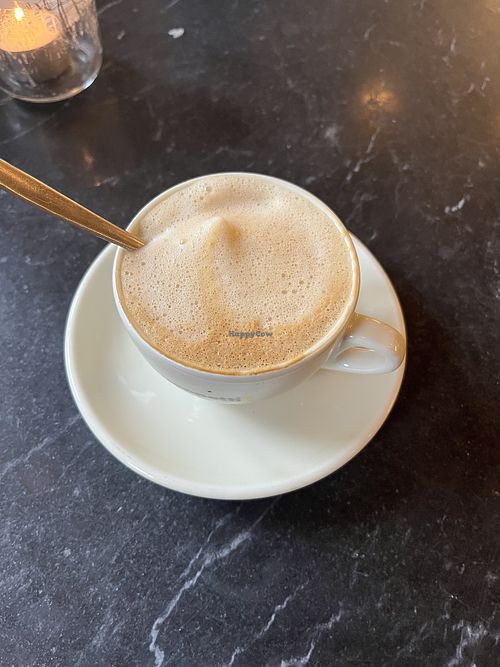 Cappuccino with organic oatmilk  at Schwarzes Cafe  in Berlin