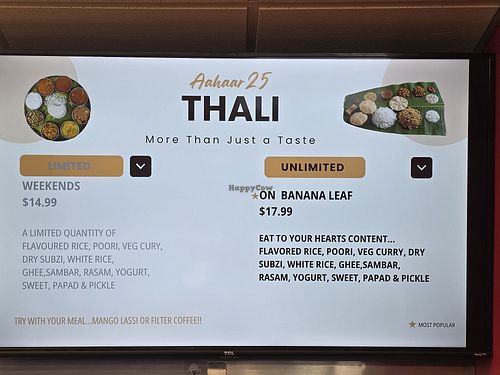 All you like to eat option all day at Aahaar25 Indian Vegetarian Restaurant - Matthews in Stallings