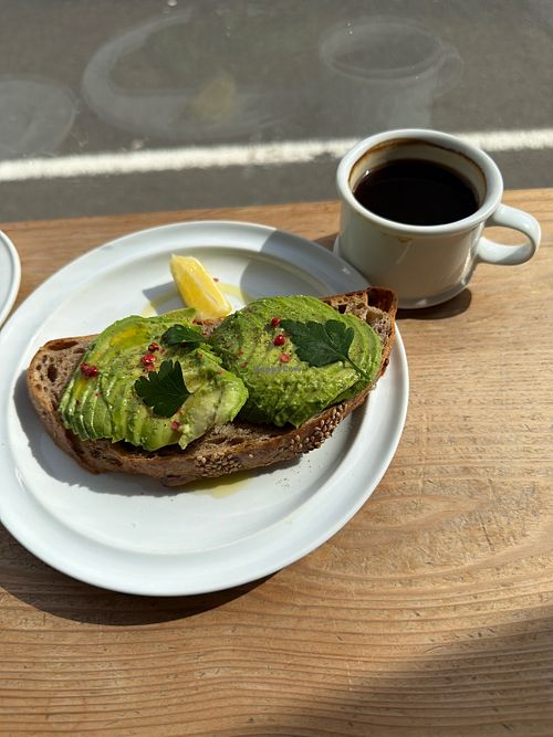 Vegan avocado toast with long black  at Cibi Corner in Tokyo