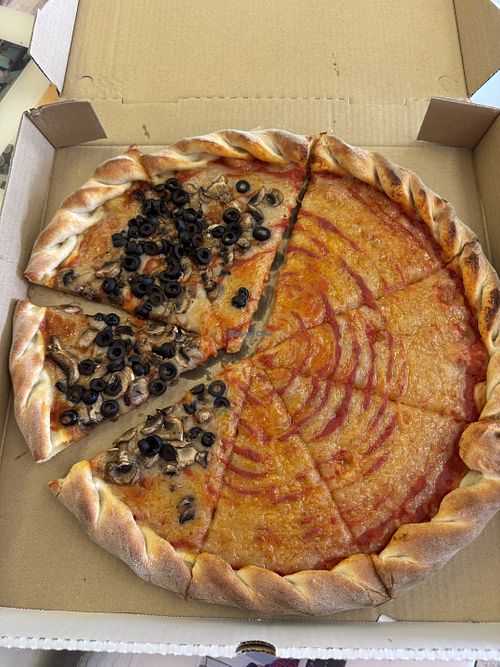 Vegan braided crust pizza with miyokos cashew mozzarella   at Ocean Side in Fenwick Island