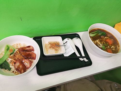 Beef noodle and pork sweet and spicy at The Clover Vegetarian in Taipei City