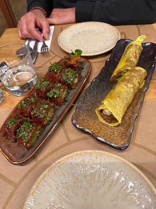 Gourmet Slice wrapped in beetroot outer layer and Gourmet Roll with lemon infused outer layer.  at Oses Gourmet in Istanbul