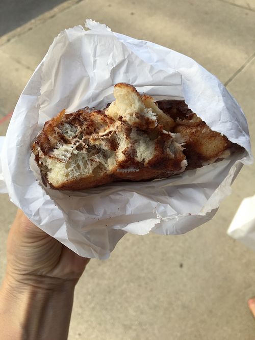half of my vegan fritter at Holey Moley Coffee and Doughnuts in Milwaukee