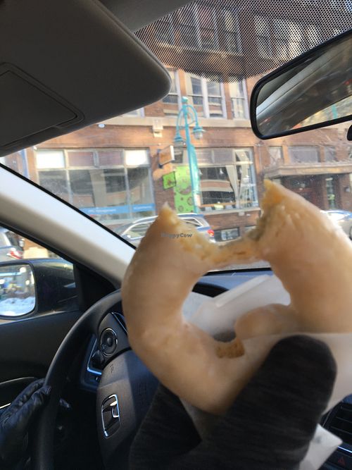 Vegan vanilla glazed-couldn’t wait at Holey Moley Coffee and Doughnuts in Milwaukee