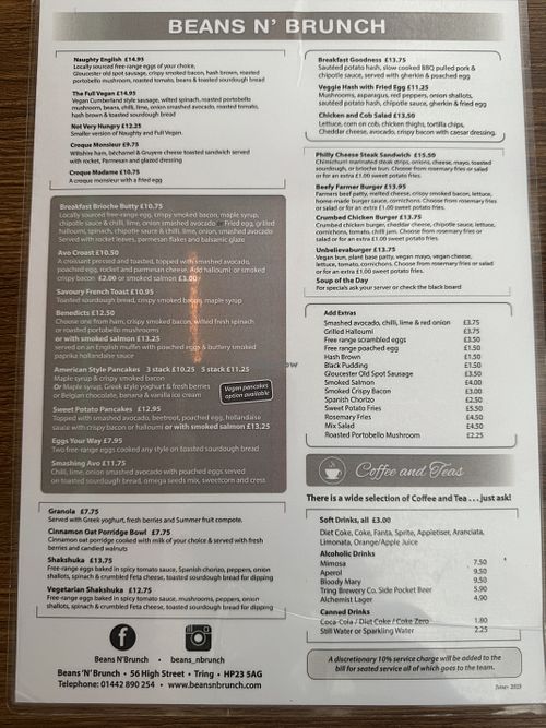 Menu  at Beans N' Brunch in Tring