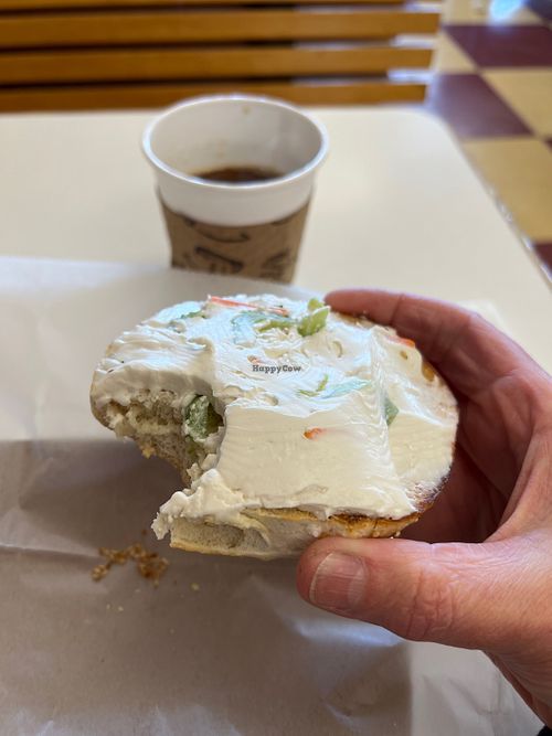 Mr Bagel to the rescue!!  Early flight into Portland Maine… time for a coffee with almond milk and a toasted sesame seed bagel with tofu veggie “cream cheese “.  Perfection!! at Mister Bagel in South Portland
