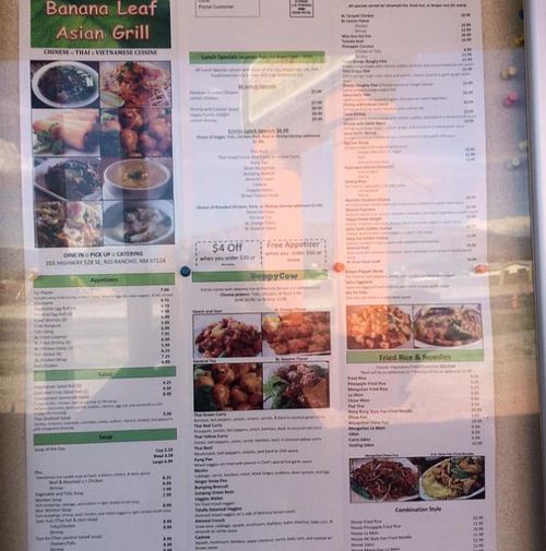 outside menu at Banana Leaf in Rio Rancho
