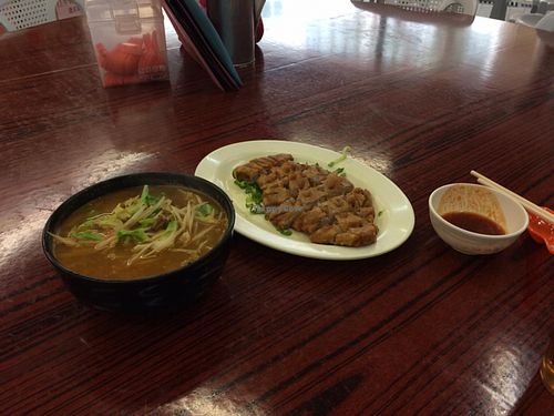 XO Noodle soup and Taro Fish at Fat Yau Yuen Vegetarian in Hong Kong Island
