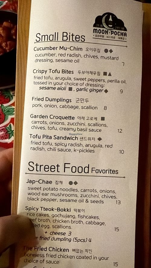 Dinner menu  at Moon Pocha in Portland