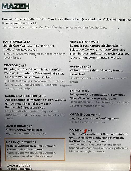 (v)=vegetarisch, (vg)=vegan   at roia in Heilbronn