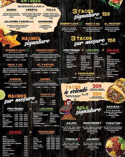 Menu at Mexi & Co in Sherbrooke
