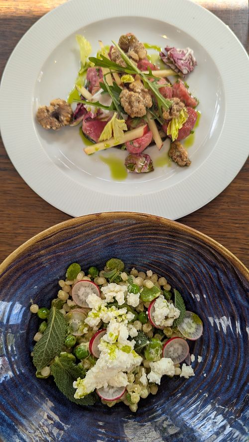 Beetroot & walnut waldorf - pea & bean fregola at The Farmhouse at Redcoats in Hitchin
