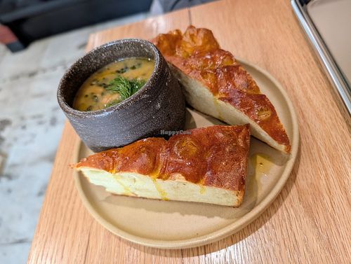 Seasonal soup with focaccia at Abby and the Black Cat in Columbus