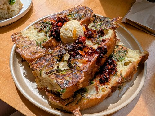 Savory spicy French toast at Abby and the Black Cat in Columbus