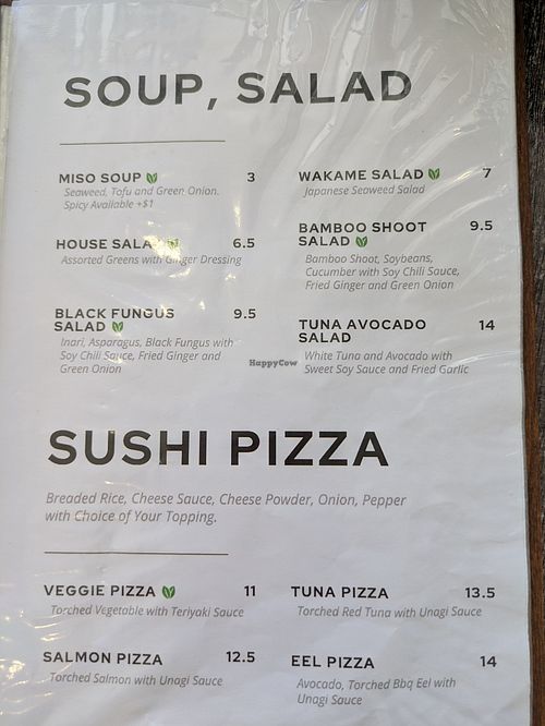 Menu at Sushi-Ro in Ottawa