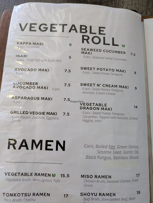 Veggie options at Sushi-Ro in Ottawa