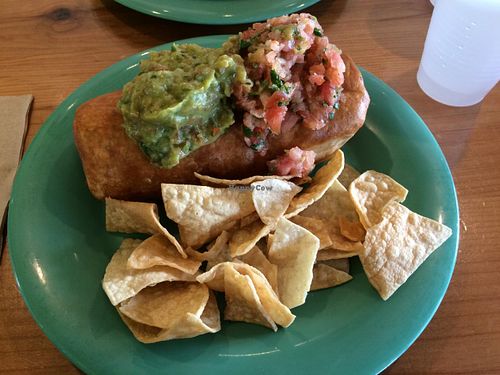 Roasted veggie chimichanga with vegan cheese at Mountain West Burrito in Lehi