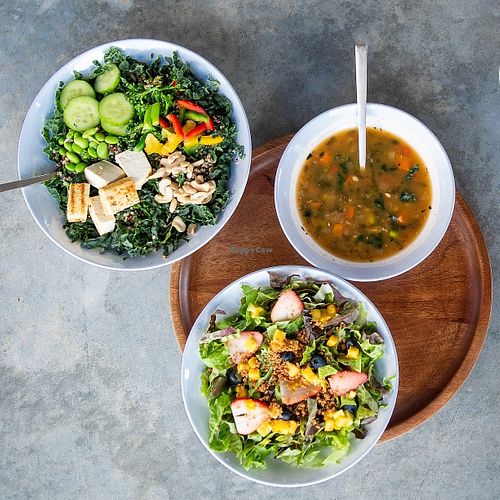 vegan salad and  soup at Cafe Zupas in Lehi