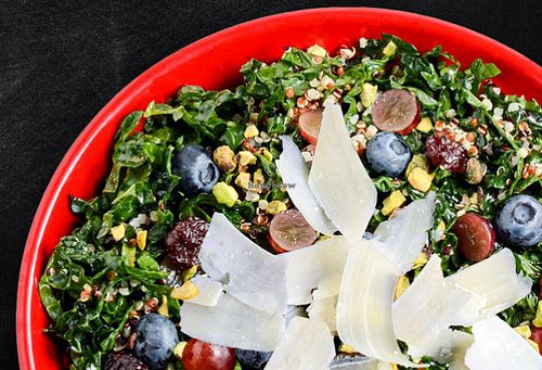 Vegetarian kale and quinoa salad (can be veganized without cheese) at Cafe Zupas in Lehi