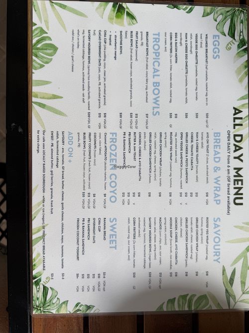 Menu  at Nourish, Port Douglas in Port Douglas