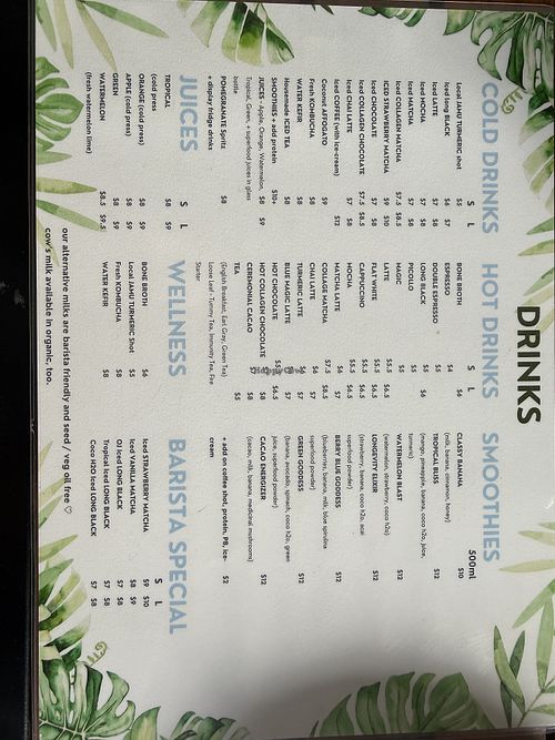 Drinks menu  at Nourish, Port Douglas in Port Douglas