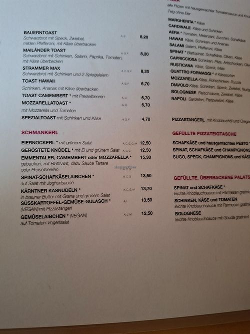 Menu 2 vegan options here at Café Aera in Vienna