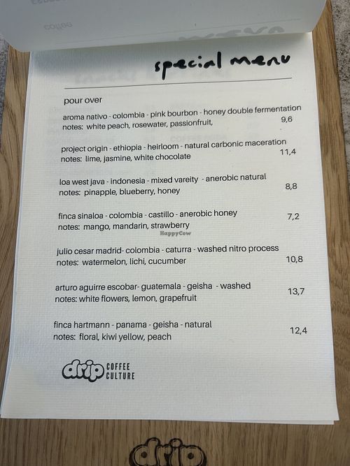 menu  at drip coffee culture in Oberoesterreich