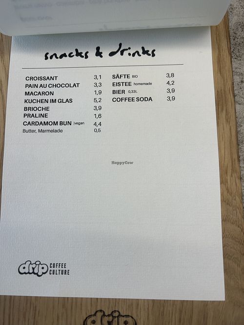 menu  at drip coffee culture in Oberoesterreich