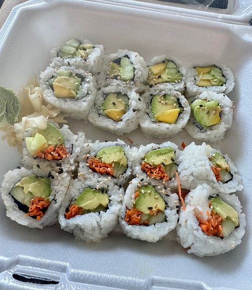 Cute sushi spot right next to the beach.  Good selection of vegan sushi rolls, small salads and a summer roll.  Friendly staff. at Cherry Blossom Sushi in Carolina Beach