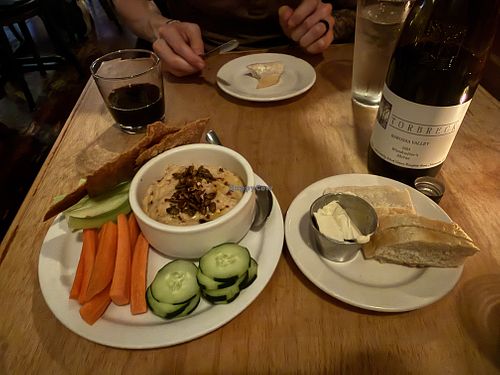 White bean hummus with lavash and bread with vegan butterr  at Pot Pie in Kansas City