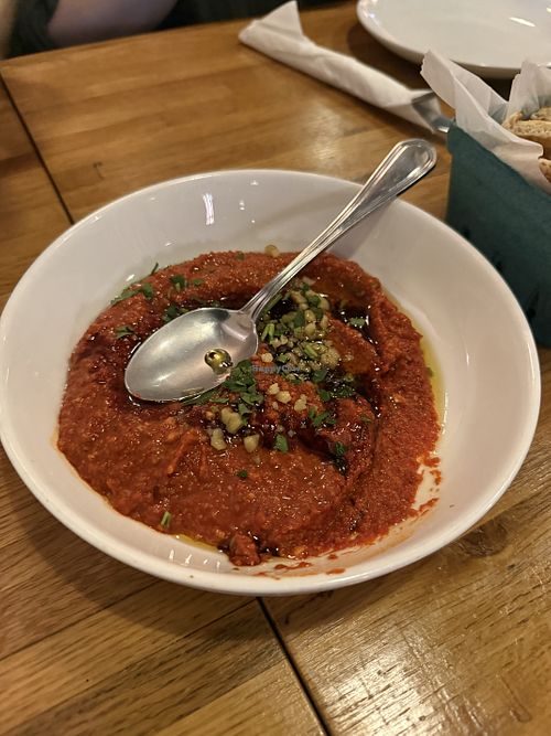 Muhammara dip with pitaa  at NOUR’S in Kansas City