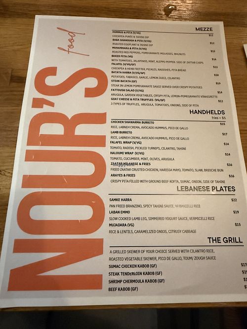 Menu  at NOUR’S in Kansas City