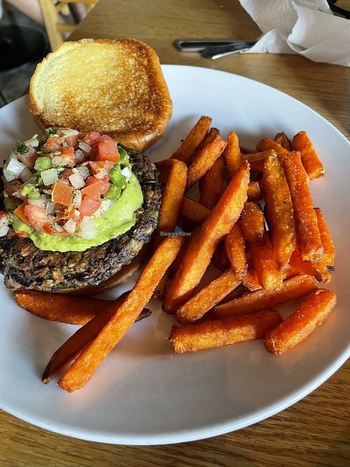 Incredible house made black bean burger !  at Aspen Tap House in Champaign
