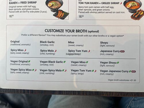 Broth options at Ajisen Ramen Waterloo in Waterloo