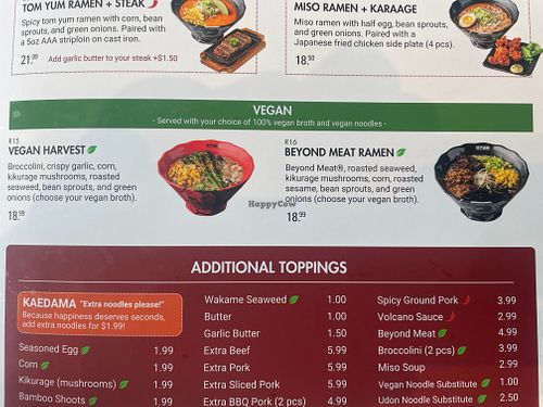 Vegan Ramen options at Ajisen Ramen Waterloo in Waterloo