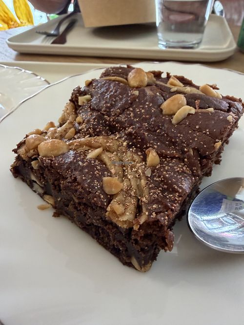 A BROWNIE with peanut butter swirls and gold sprinkles!! DEEEELISH  at Graine in Clermont-ferrand