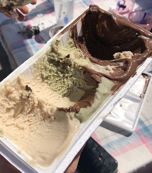 Fondente, pistacchio e nocciola (vaschetta presa da asporto)  at Gelateria F.lli Vecchio in Rome