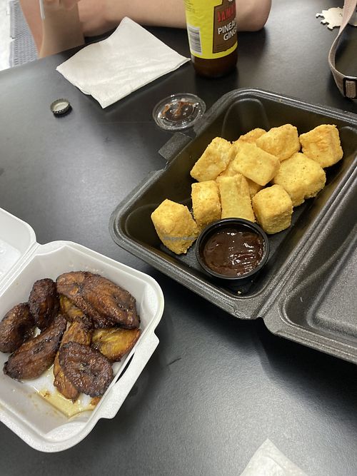 fried tofu and plantains   at Foxx Original Jamaican Restaurant in Atlanta