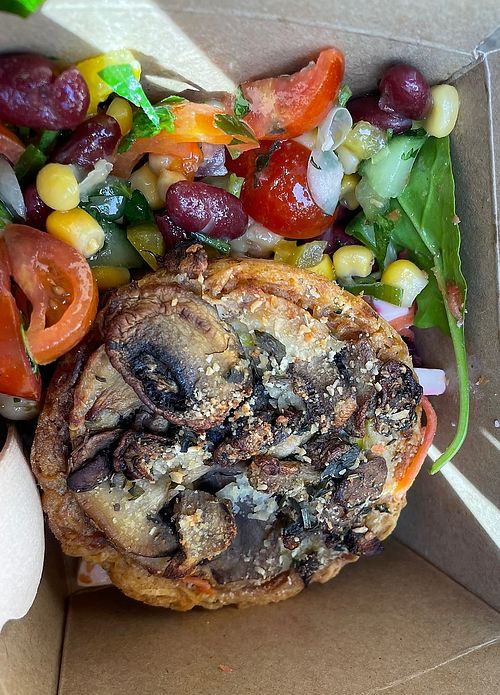 Mushroom quiche and two salads  at Ruby's of London in South East London