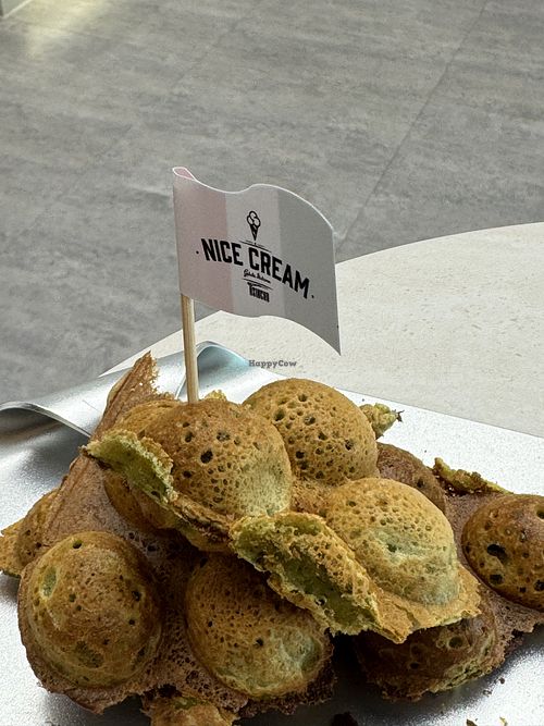 The earl grey waffle and pistache ice cream   at Nice Cream in Taichung