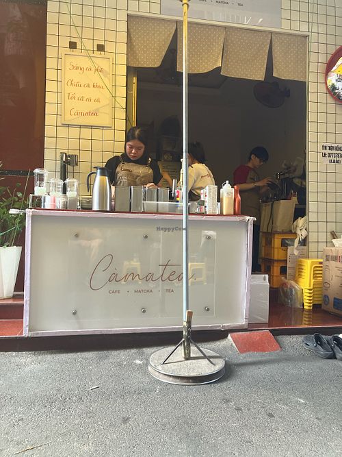 Store from front, oat milk on the right of the counter  at Càmatea in Ho Chi Minh