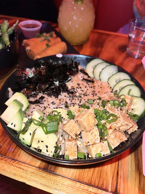 Poké bowl with crispy tofu ; sauce confirmed Vegan  at The Tiki Room El Paso in El Paso