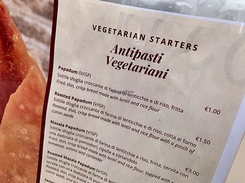 menu at Sitar in Rome