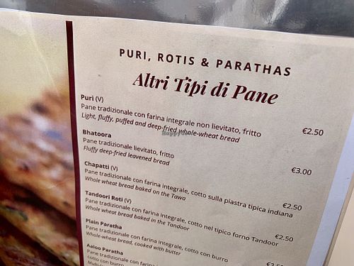 menu at Sitar in Rome