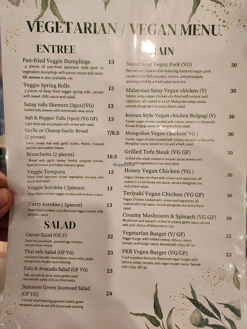 Dedicated Vegan menu at Portarlington Kitchen & Bar in Portarlington
